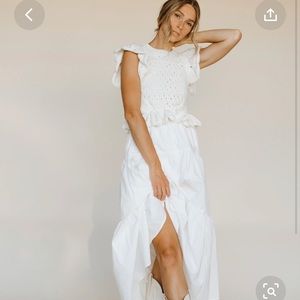 COMBINATION KNIT AND COTTON LAWN MIDI DRESS. Off white